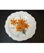 Bone china round pin dish orange orchids Regency England gold rim 4.5&quot; - $8.59