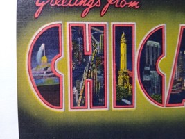 Greetings From Chicago At Night Illinois Large Letter Postcard Linen Curt Teich - £8.77 GBP