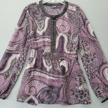 Apt. 9 Women&#39;s Blouse Size M Black Preppy Paisley Boho Chic Classic Long... - $4.50