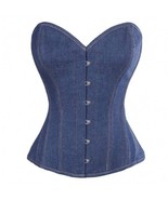Blue Denim Overbust Corset Steampunk Christmas Costume Gothic Bustier Top - $69.99+