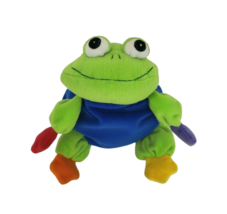 8&quot; Vintage Russ Berrie Green Frog W/ Color Star Hands Stuffed Animal Plush Toy - £37.12 GBP