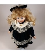 Haunted Doll Blue Velvet Dress Hat Porcelain Ivory Lace Blonde Hair Pear... - $40.50
