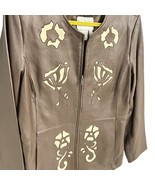 Pamela McCoy Womens Large Genuine Leather Jacket With Floral Cutout Design - $85.52 CAD
