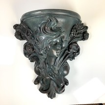 Vintage Art Nouveau Lady Goddess Sconce Heavy Plaster Wall Shelf Large Verdigris - £72.80 GBP