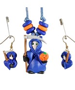 Vintage GRIM REAPER Polymer Clay Gothic Halloween Necklace Earring Set U... - $17.84 CAD
