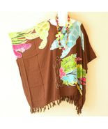 KB100 Brown Boho Batik Women Plus Kaftan Poncho Hippy Women Blouse Top u... - $24.90