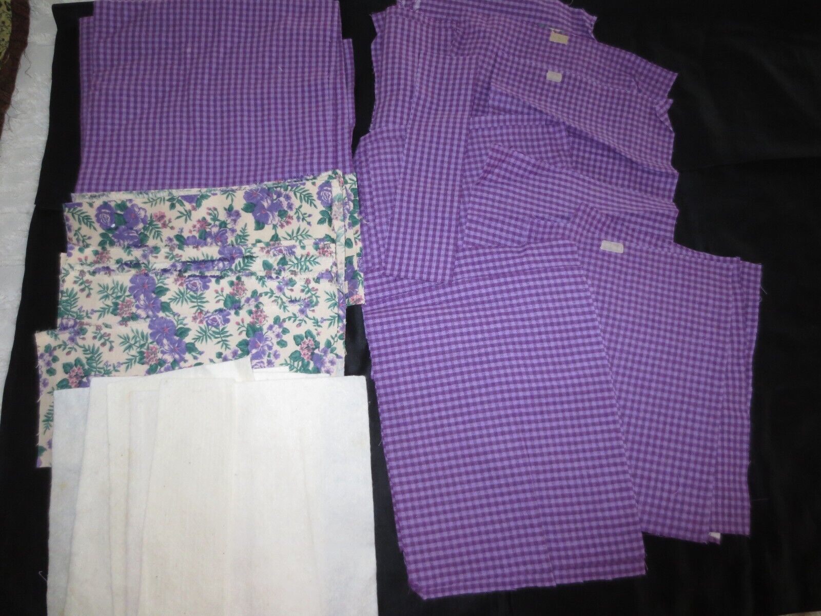 1-1/4 lbs. Purple CHECK &amp; FLORAL COTTON FLANNEL/White FELT for Quilting ... - $9.90