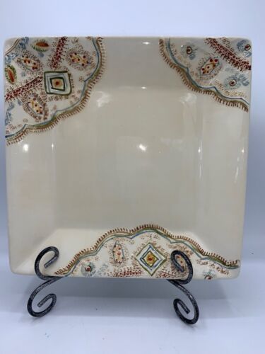 Pier 1 Imports Square Dinner Plate Nisa Hand Painted Earthenware Retired 10.5" - £27.69 GBP