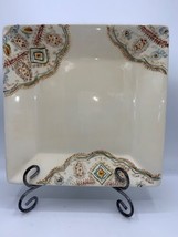 Pier 1 Imports Square Dinner Plate Nisa Hand Painted Earthenware Retired 10.5&quot; - £27.76 GBP