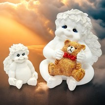 Lot of 2 White Whimsical Angel Cherub Babies - 1 w/Teddy Bear 3.75&quot;  Oth... - $11.87