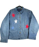 Quilted Denim Patriotic Lined Buttonup womens 2XL Jacket Stars with Flag... - $514.06 MXN