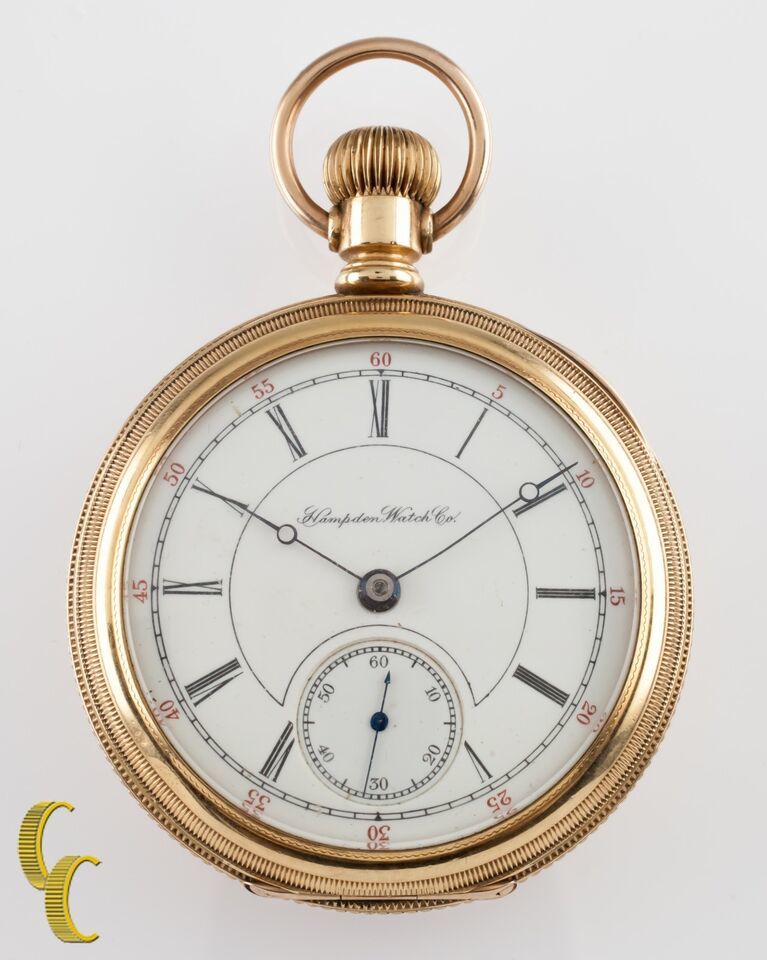 Primary image for Hampden Dueber 14K Yellow Gold Filled Open Face Pocket Watch 17 Jewel Size 18
