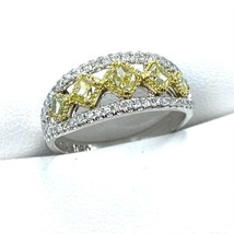 1.23 TCW Natürlich Intense Gelb Kissen Diamant Ehering 14k Weiss Gold - $83,601.40 MXN