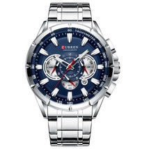 Curren Men&#39;s Watch Big Dial Blue Men Watches Sport Wristwatch Man Stainl... - £60.65 GBP