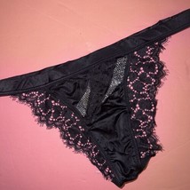 Victoria&#39;s Secret Bombshell S Panty Black Lace Silver Crystallized Retro Rare - £55.38 GBP