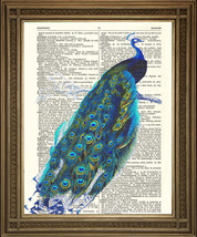 Paon Motifs : Vintage Bird Art Illustrations Imprimé Sur Dictionary Papier - £5.23 GBP
