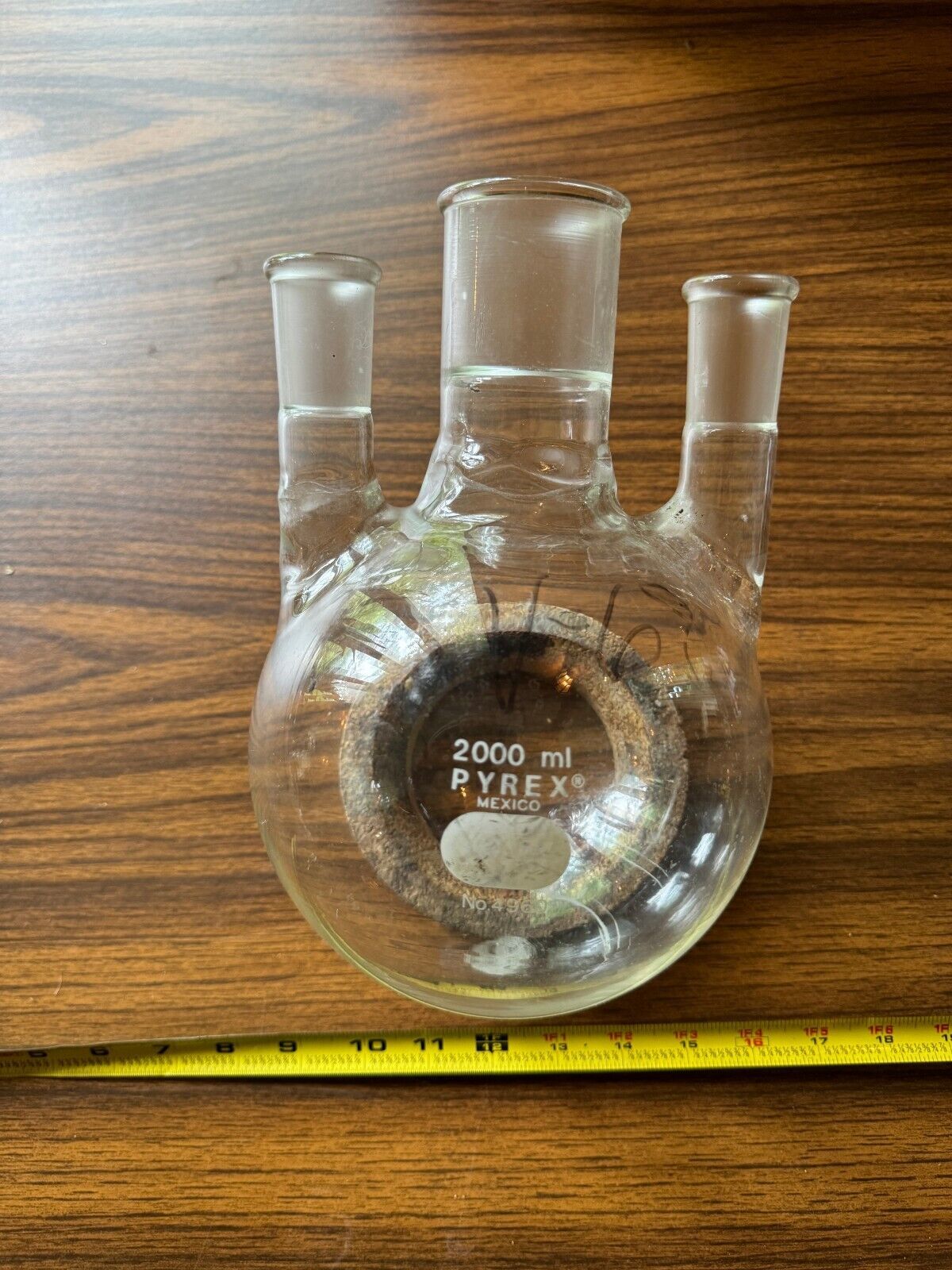Pyrex Glass 2000mL 2L Number 4960 3-Neck Round Bottom Flask - $144.14