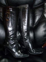 Nine West Neola Black Leather Boots Knee High Modern Style Sexy 6M EUC - £66.03 GBP