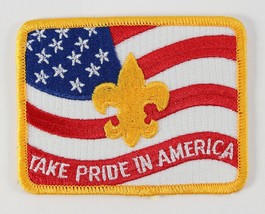 Vintage Take Pride In America Fleur Insignia USA Flag Boy Scouts Camp Patch - £9.42 GBP