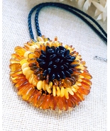 Amber flower pendant necklace / pendant brooch flower / Certified Baltic... - £54.89 GBP