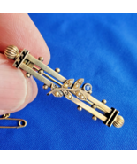 Original VICTORIAN SAPPHIRE PEARL BROOCH 9K GOLD 4.2 GRAMS 2" INCH Deco ... - $1,800.25