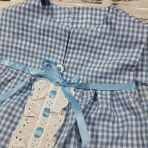 Vintage Handmade Baby Dress Girls 12mos Blue Gingham Eyelet Trim Spring Prairie - £11.89 GBP