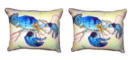 Pair Of Betsy Drake Green-Blue Lobster Small Outdoor Indoor Pillows 11 X 14 - £70.05 GBP