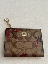 Coach Brown Leather Wallet Pink Floral Print Excellent Condition - $49.50