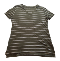 Ana Women&#39;s Green/White Stripe V Neck Blouse Size Medium - £5.32 GBP