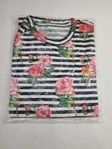 Young &amp; Reckless Y &amp; R Womens XL Floral Striped Tee T-Shirt Embroidered ... - $19.68