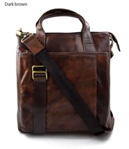 Leather shoulder bag satchel men leather bag ipad bag handbag dark brown luxury - £151.87 GBP