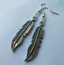 Silver Plate Feather Feathers Tribal Statement Drop Dangle Earrings - £4.57 GBP