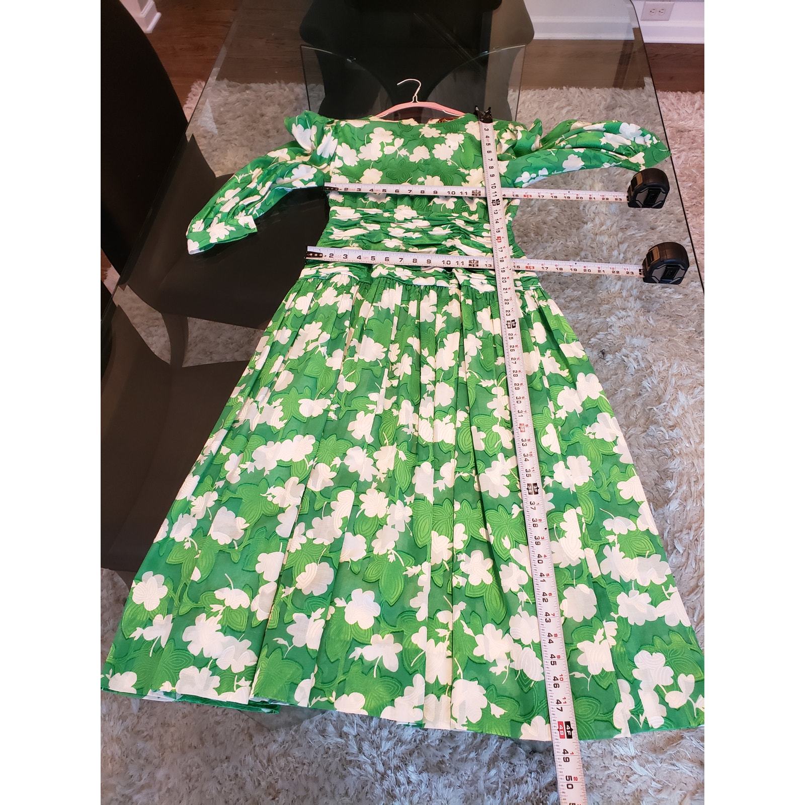 VTG Maxi Dress Women's Small Green Floral Lined Crew Neck Long Sleeve Back Zip Item image 6
