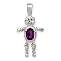 Sterling Silver Rhodium CZ and Birthstone Purple February Glass Boy Pendant - $48.98