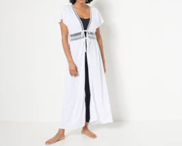 Belle Beach Kim Gravel Regular Slub Knit Tie Front Cover Up- White, XS/S - £23.34 GBP