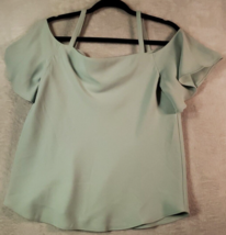 Ann Taylor Factory Blouse Top Womens Small Mint Cold Shoulder Sleeve Rou... - $16.04