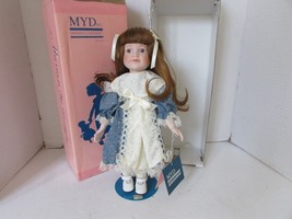 MARIAN YU PORCELAIN DOLL ARIEL 13&quot; BLUE &amp; IVORY DRESS AUBURN HAIR BOXED ... - $12.82