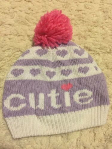 So Dorable Girl White Purple CUTIE Pink Pom Pom Knit Winter Hat 0-6 Months - $4.90