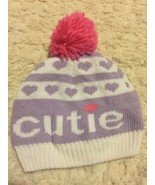 So Dorable Girl White Purple CUTIE Pink Pom Pom Knit Winter Hat 0-6 Months - $6.72 CAD