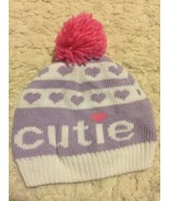 So Dorable Girl White Purple CUTIE Pink Pom Pom Knit Winter Hat 0-6 Months - £3.85 GBP