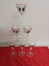 Libbey Rock Sharpe Pickwick Set 6 Cocktail Red Rimmed Bar Glasses 5.75&quot; - £23.34 GBP