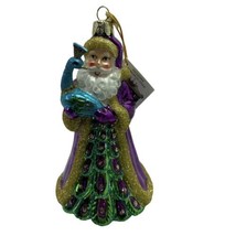 Noble Gems Glass Purple Santa with a Peacock Hand blown Glass Christmas Ornament - $23.28