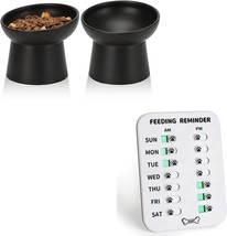 Black Cat Bowl Set Of 2 &amp; Pet Feeding Reminder For Dogs Cats - $34.99