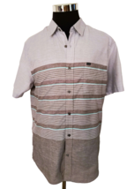 Hurley Shirt Men&#39;s Size XL Gray Aqua Horizontal Stripe Button Front Short Sleeve - $15.84