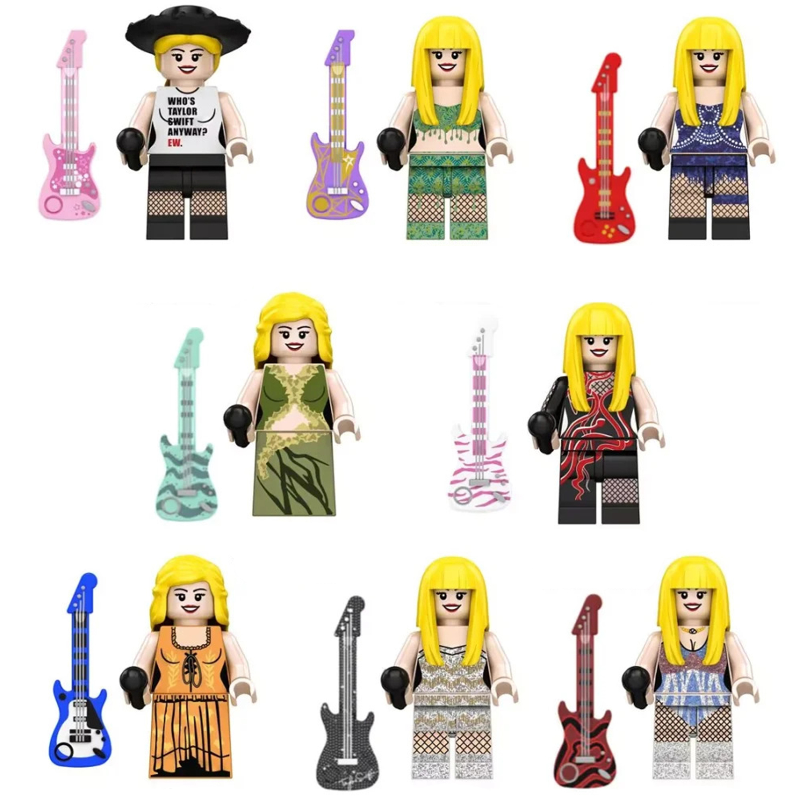 8Pcs The Eras Tour Theme Taylor Swift Minifigures Singer Superstar Figur... - $15.79