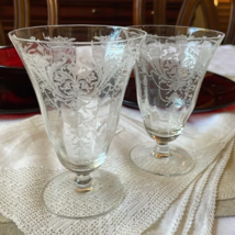 Morgantown Milan Depression era etched crystal footed ice tea glasses tu... - £38.85 GBP