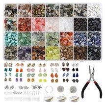 1 Set Natural Irregular Gemstones Beads Kit with Jump Rings Ear Hooks Pliers Lob - £40.25 GBP