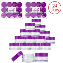 (24 Pcs) 20G/20Ml Round Clear Plastic Refill Jars With Purple Lids - $24.69