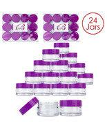 (24 Pcs) 20G/20Ml Round Clear Plastic Refill Jars With Purple Lids - £20.47 GBP