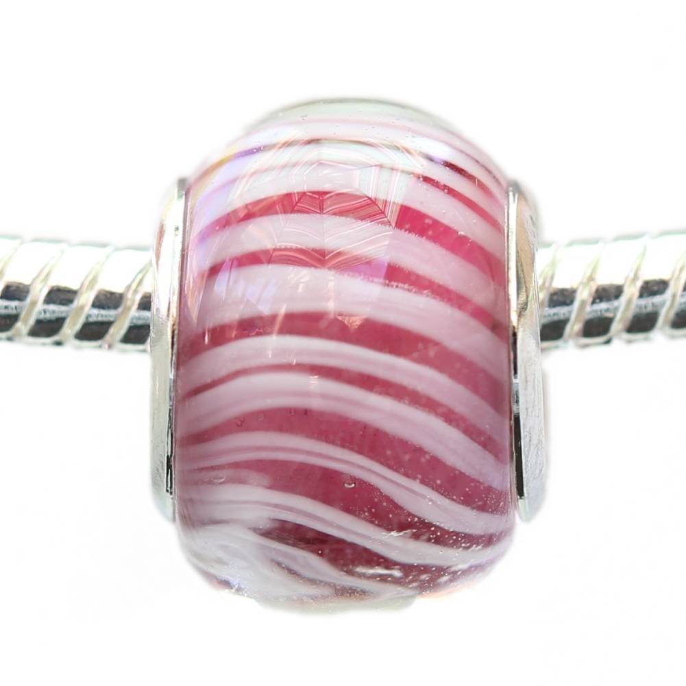 Primary image for Pink And White Stripes European Bead Pandora Style Chamilia Troll Biagi